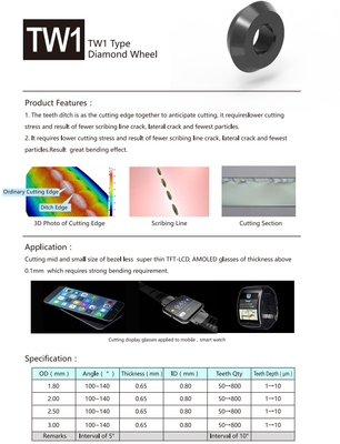 TW1 tipo ruota di taglio del vetro di Diamond Scribing Wheels TFT LCD AMOLED